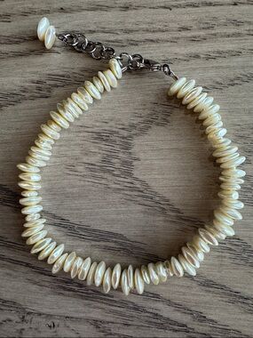Freshwater Pearl Shell Chip Cream Beaded Anklet